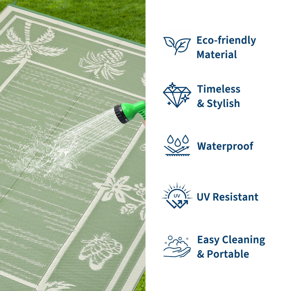 Garvee outdoor rug reversible dual-sided design offers two looks in one space.