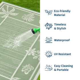 Garvee outdoor rug reversible dual-sided design offers two looks in one space.