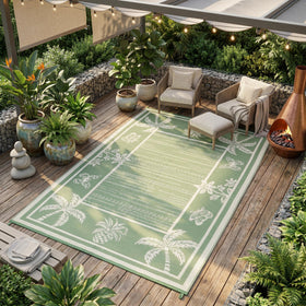 Garvee outdoor rug sage green ivory colorway complements garden spaces beautifully.