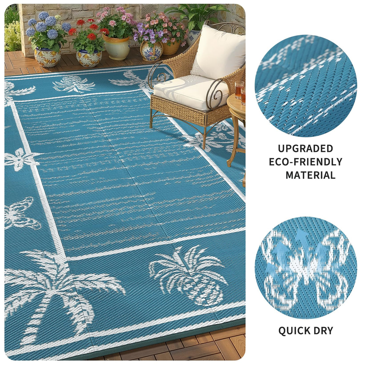 Garvee plastic straw rug for backyard or deck, durable and easy to clean