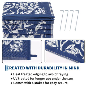 Garvee reversible geometric rug in navy and white, stylish patio upgrade.
