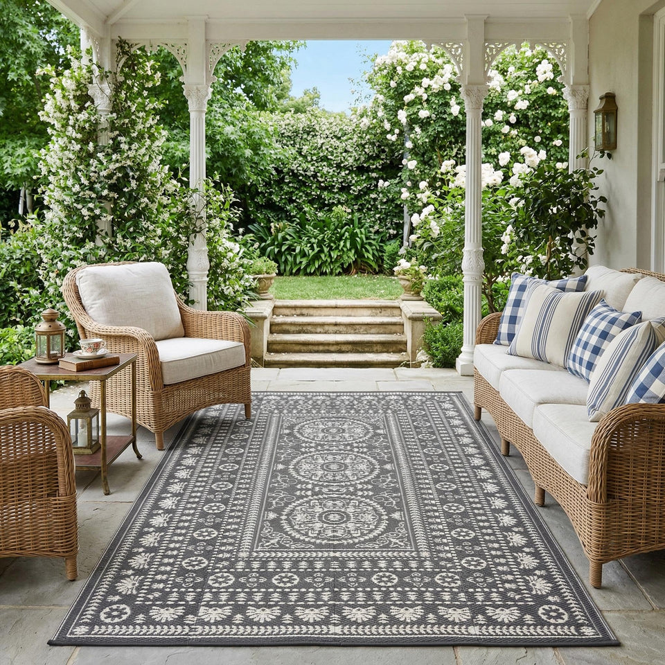 Garvee reversible outdoor rug 5x8 with medallion pattern for stylish patios.