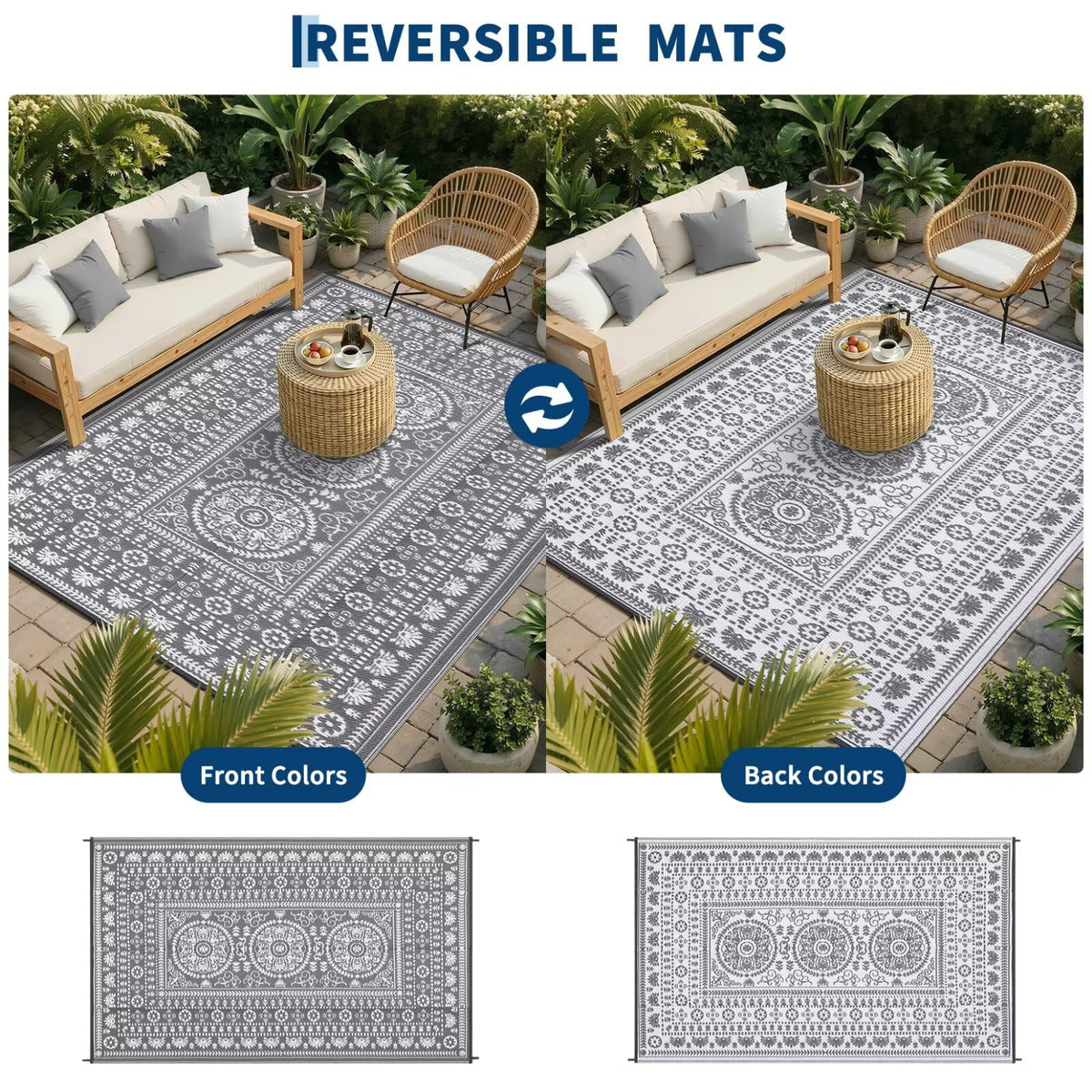Garvee reversible rug side one presents medallion pattern for versatile styling.