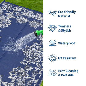 Garvee RV camping mat in navy and white, soft underfoot and quick-drying.
