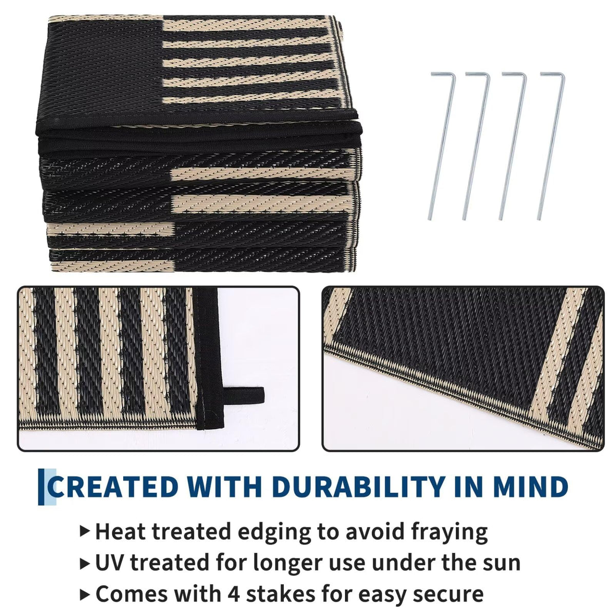 Garvee RV and patio rug suits beach trips and camping.