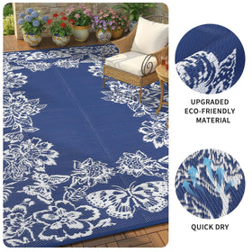 Garvee plastic straw rug near pool, stain-resistant and easy to rinse.