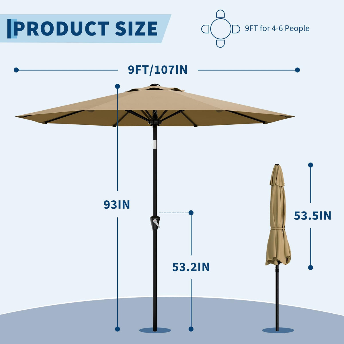 Garvee umbrella with smooth crank lift handle for easy opening and closing