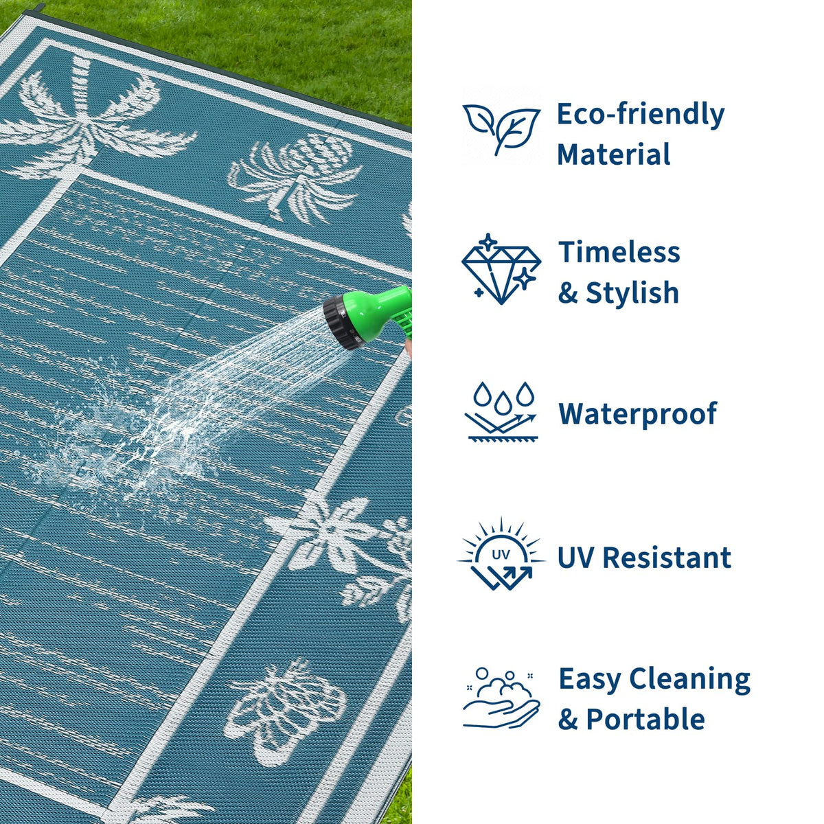 Garvee waterproof outdoor rug with stain resistance, ideal for spills and mud