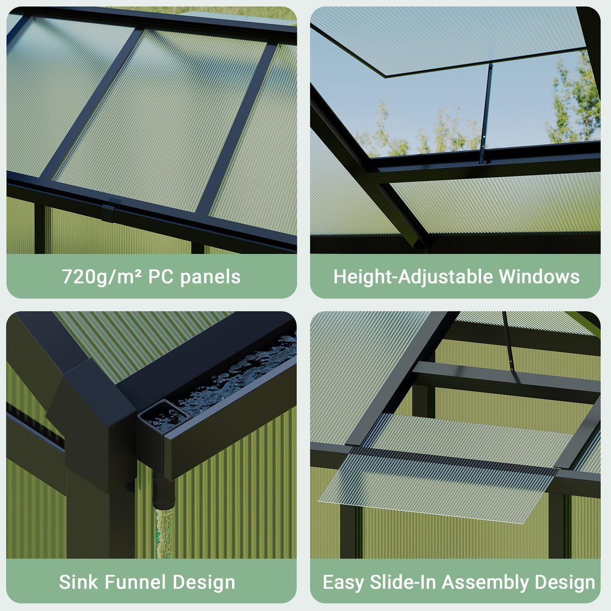 Polycarbonate panels provide clear light and UV protection for healthy plants