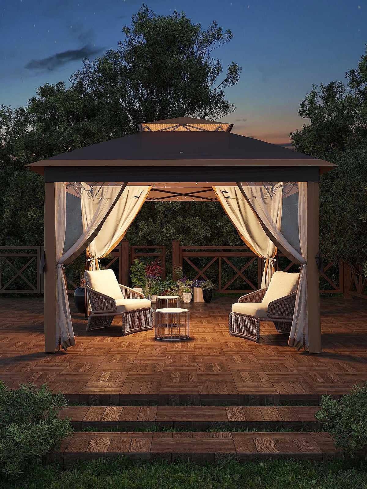 GarveeLife 11x11 gazebo top in khaki provides shade and UV protection.