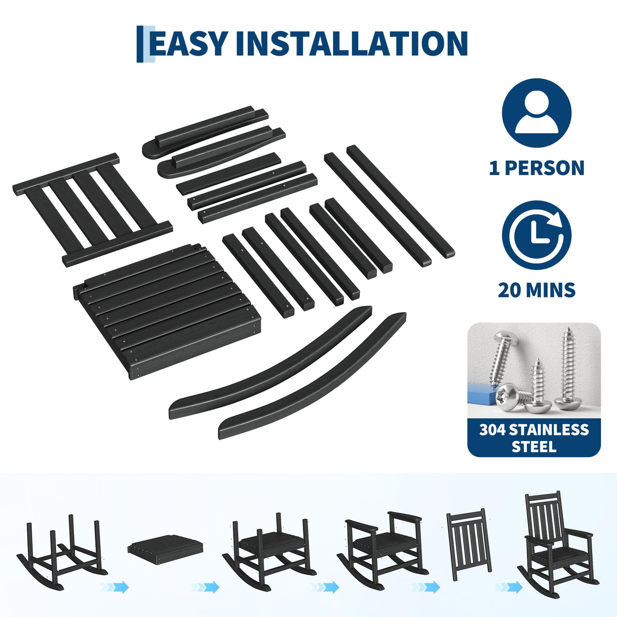 GarveeLife 380 lb capacity ensures sturdy, stable rocking.