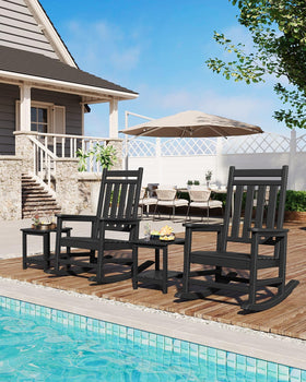 GarveeLife black outdoor rockers complement patios and decks.