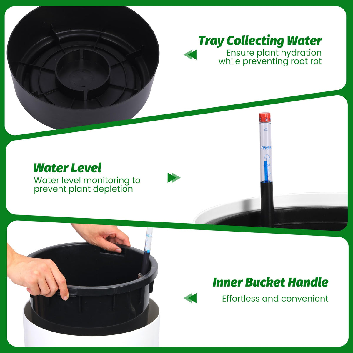Durable, weather-resistant plastic supports year-round use and color retention.