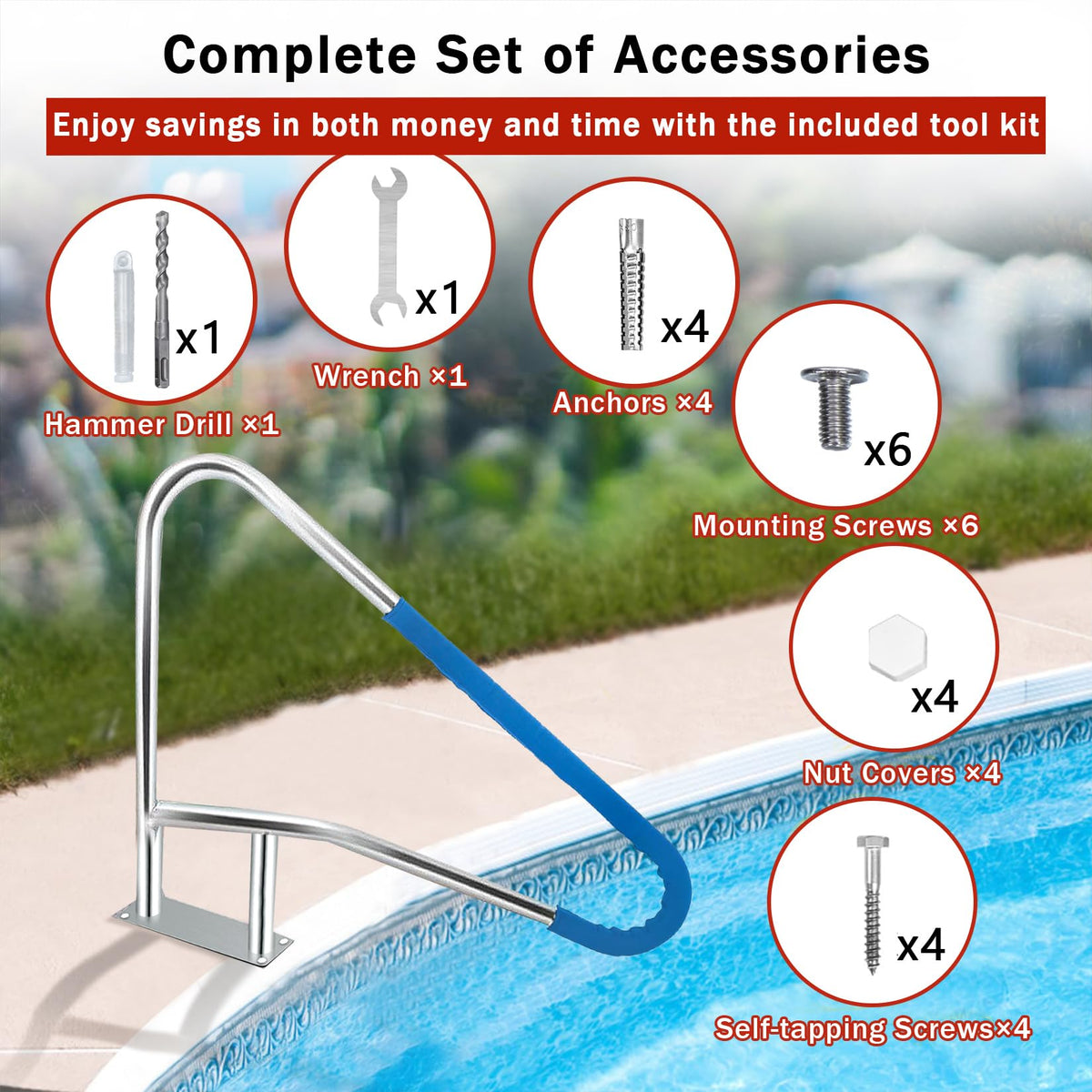 GarveeLife inground pool rail installation kit with mounting hardware