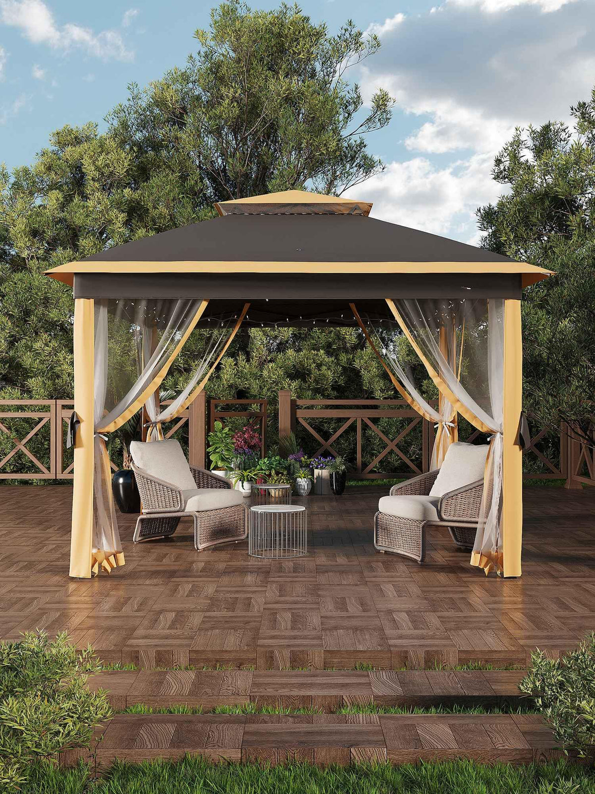 GarveeLife khaki outdoor gazebo ready for backyard gatherings and events.