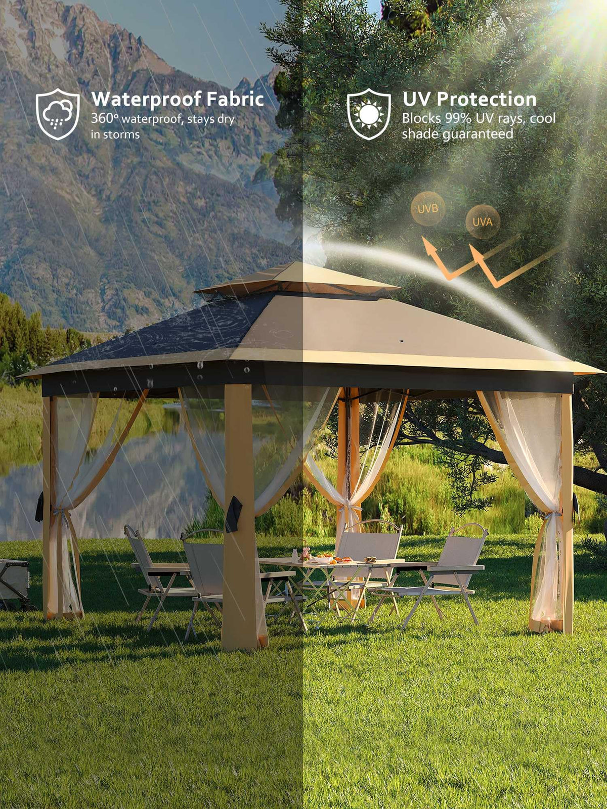 GarveeLife metal frame delivers sturdy support for patio setup.