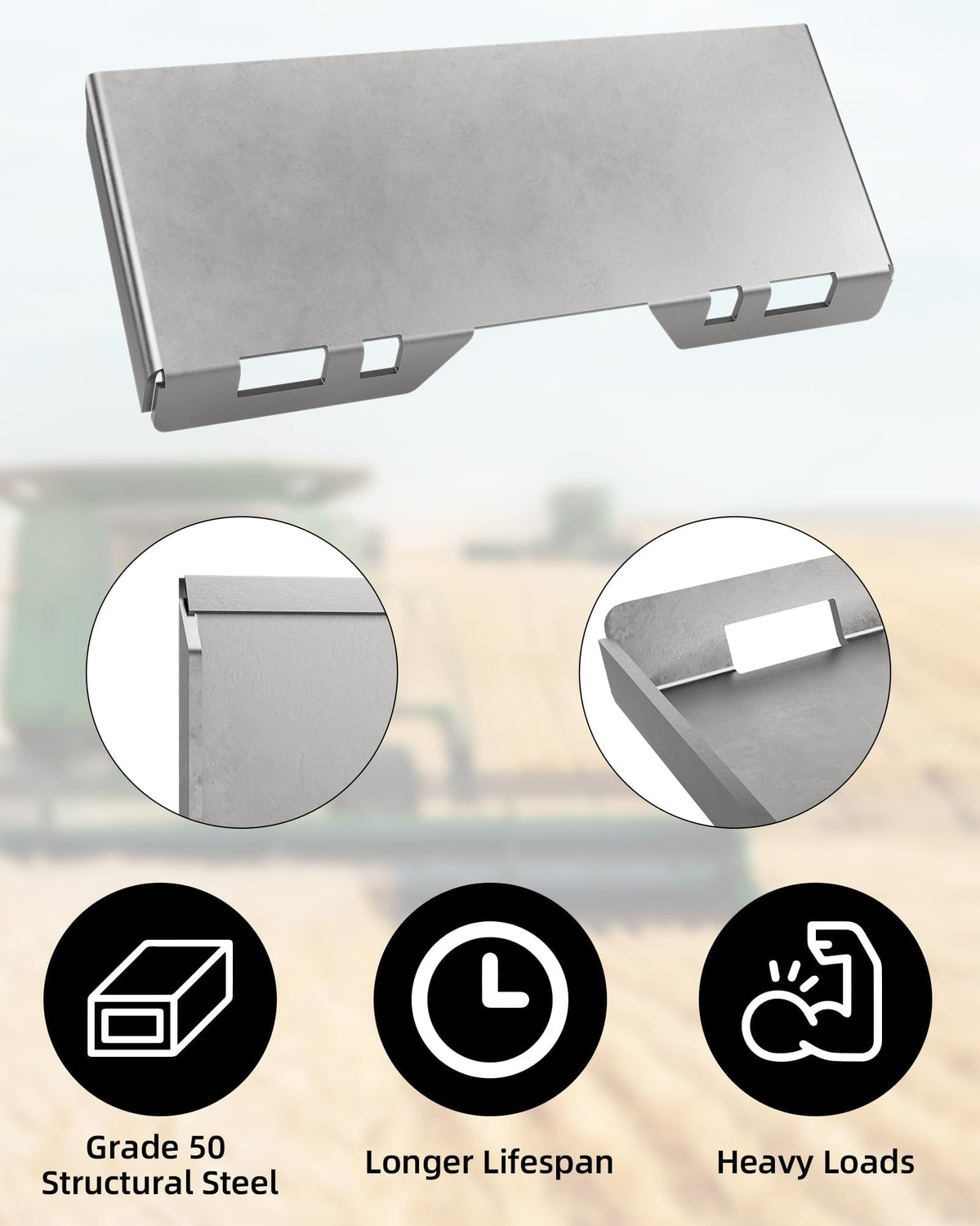 GarveeLife steel skid steer mount plate supports easy weld or bolt installation