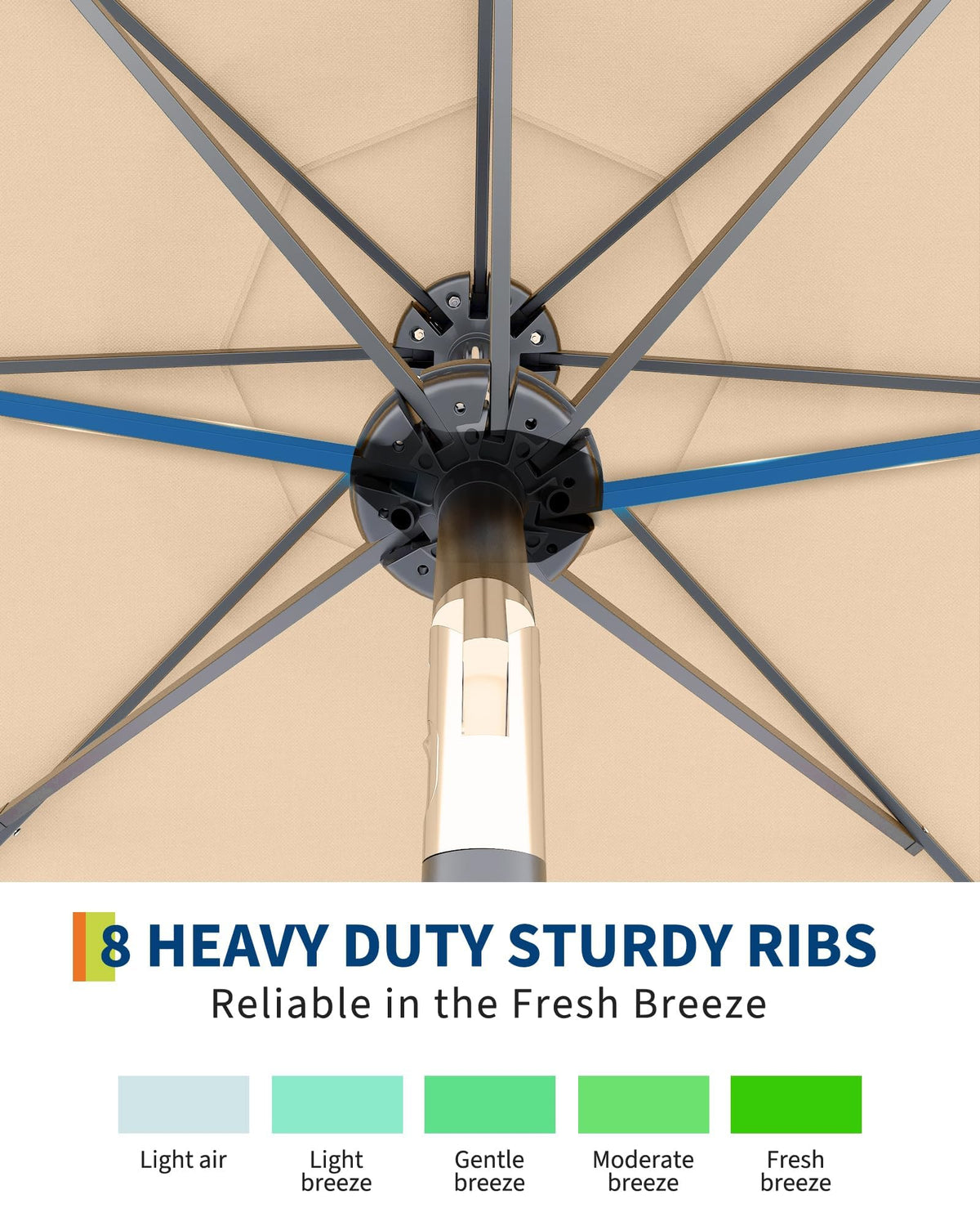 GarveeLife tilt crank mechanism enables easy one-handed umbrella adjustment.