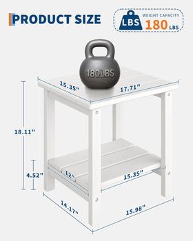 GarveeLife two-tier table beside chairs holds drinks and essentials