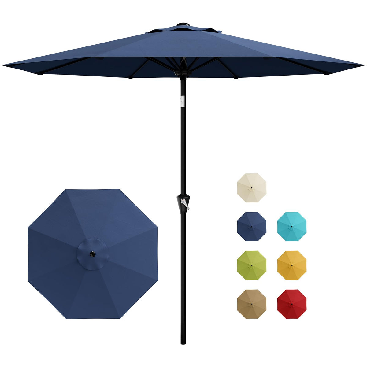 GarveeLife 9ft navy umbrella open for shade and UV protection outdoors.