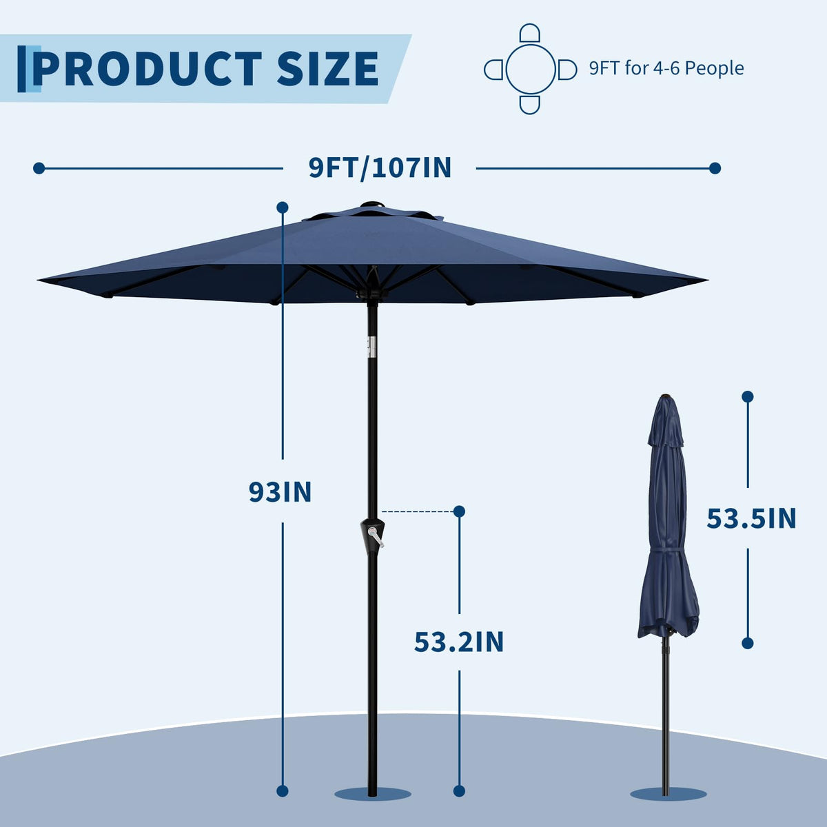 GarveeLife umbrella with crank-tilt mechanism for adjustable sun coverage.