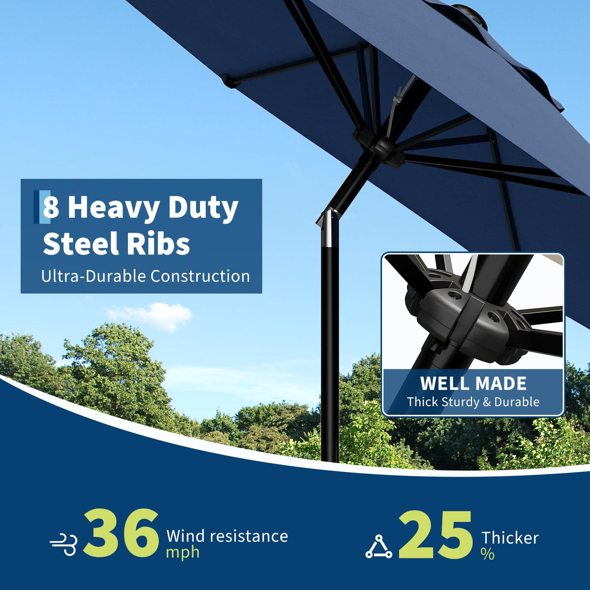 GarveeLife 9ft umbrella creates versatile shade for deck, patio, pool.