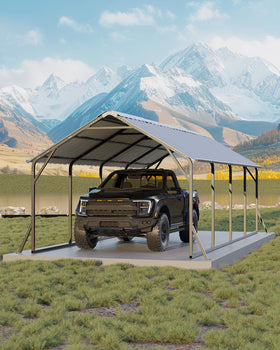 GarveeLife carport exterior view shows weather-ready shelter for trucks