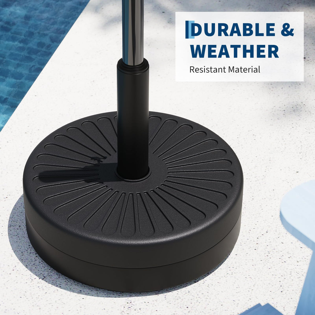 Stable setup with rotating knob for firm umbrella fixation.