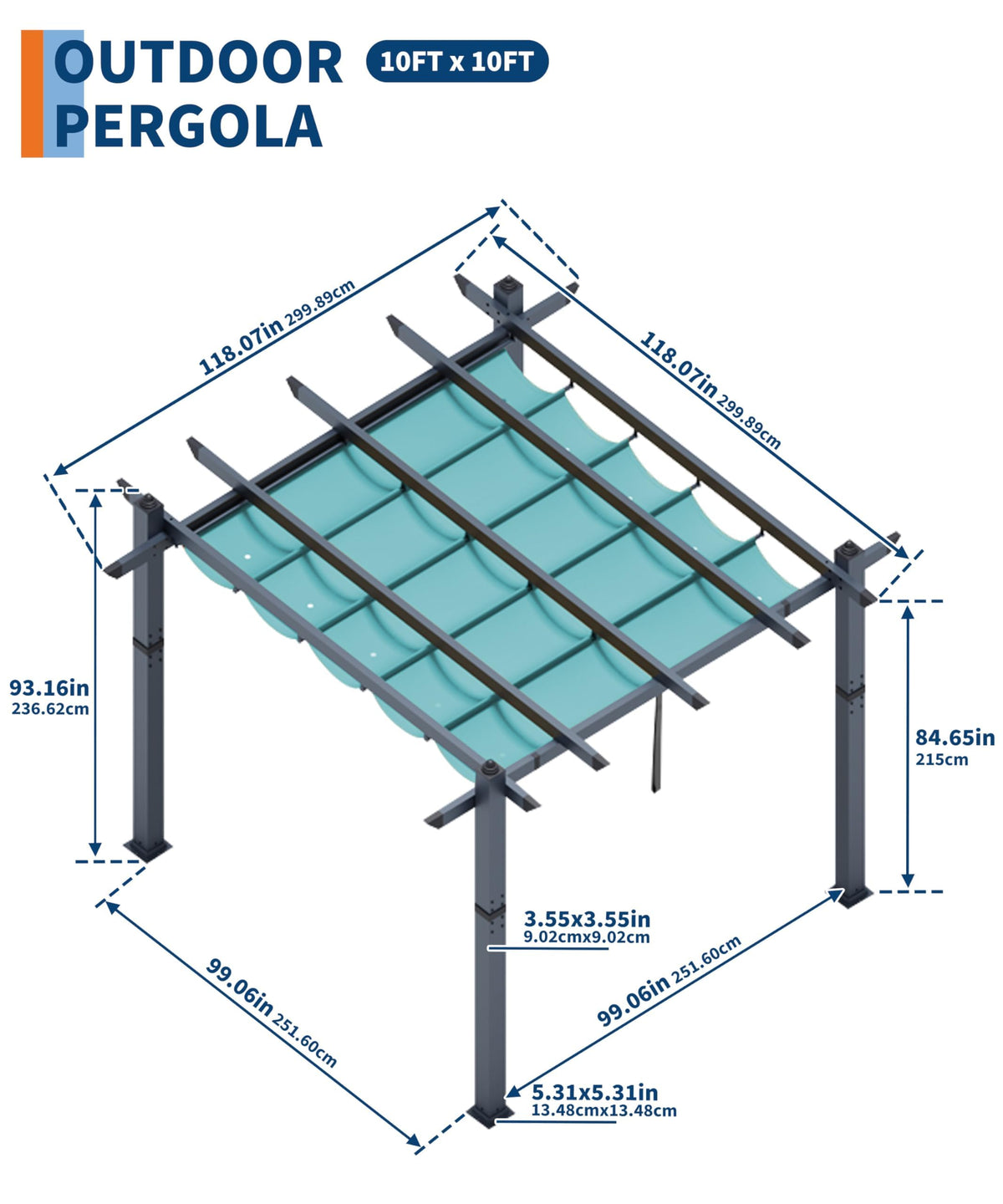 GarveeTech pergola canopy adjustable to provide sun or shade as needed.