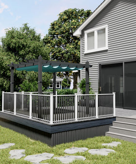GarveeTech pergola with outdoor dining area for relaxing meals and gatherings.