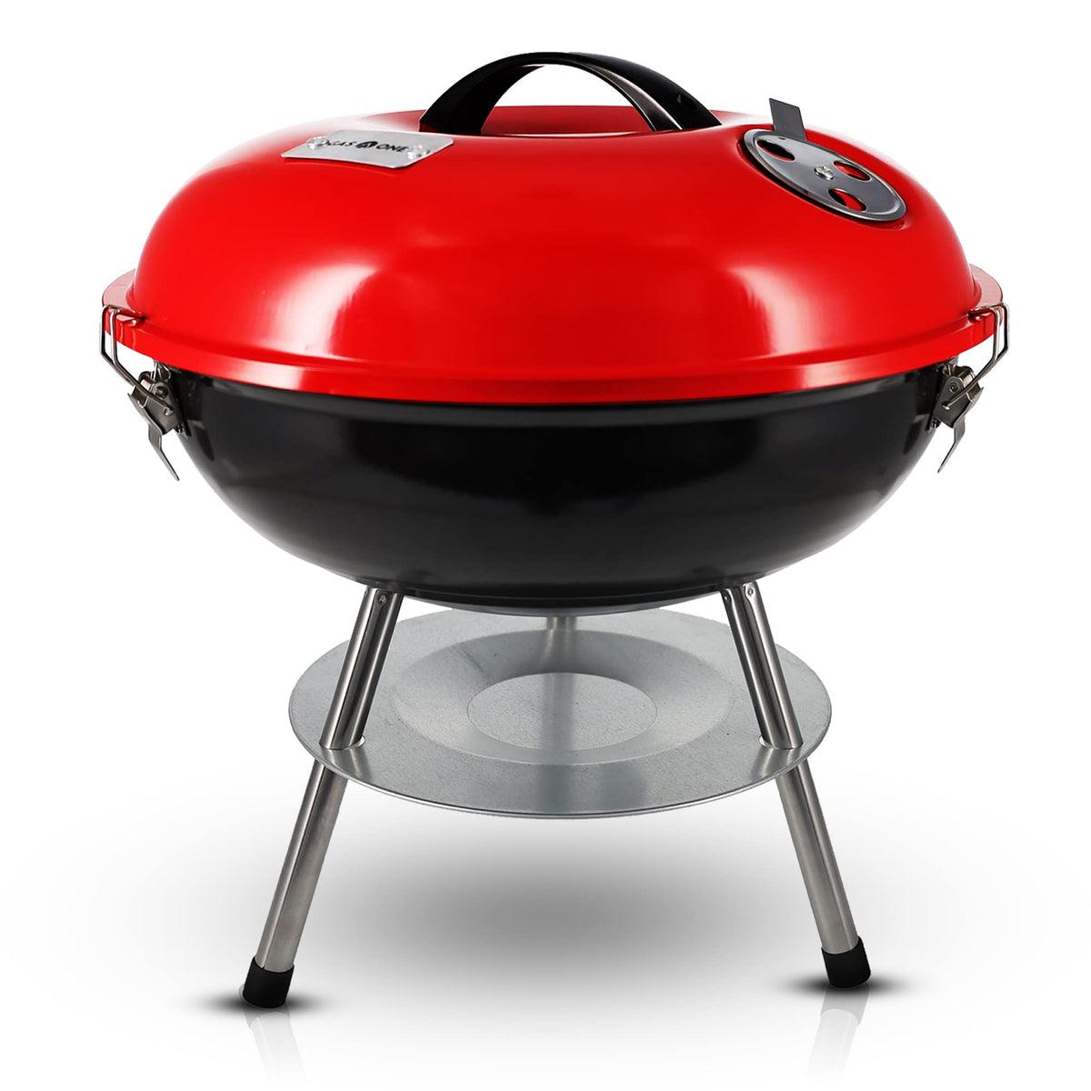Gas One 14-inch grill cooking area lets you sear steaks evenly outdoors.