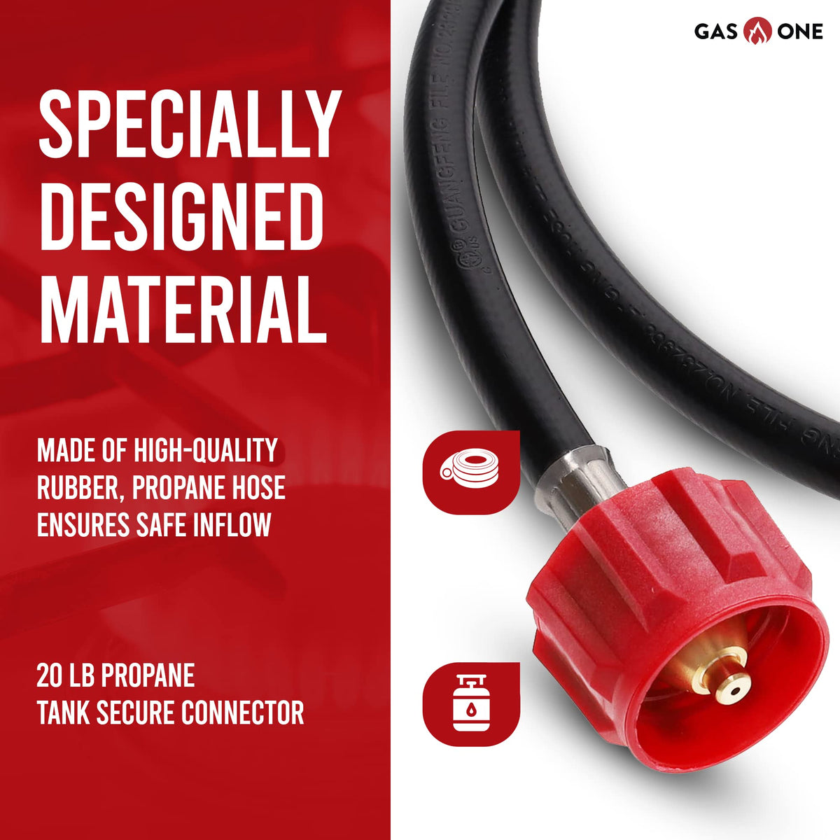 Gas One 1lb-to-20lb adapter hose ready for quick setup