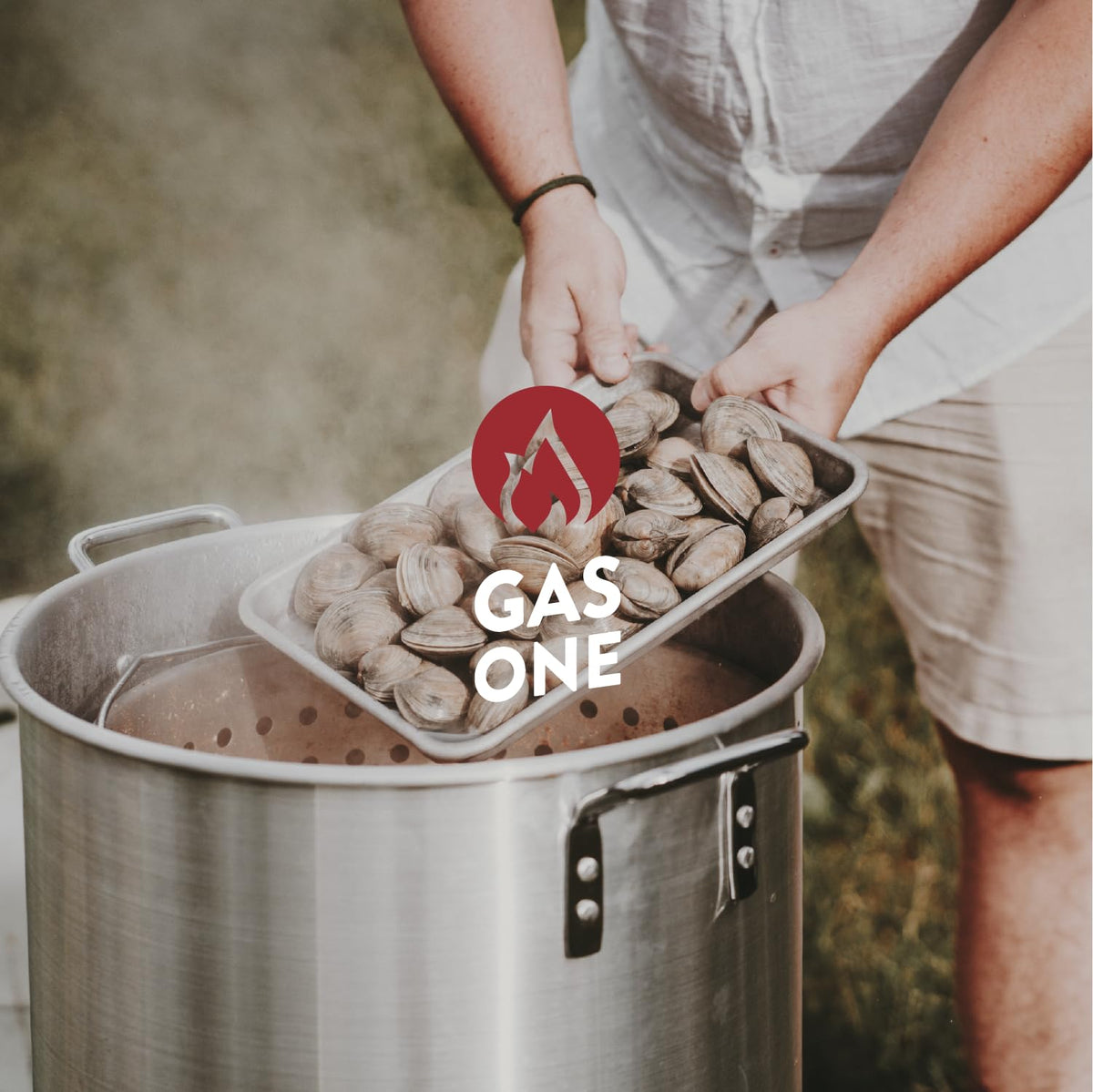 Gas One 60 Qt pot with basket handles large seafood batches