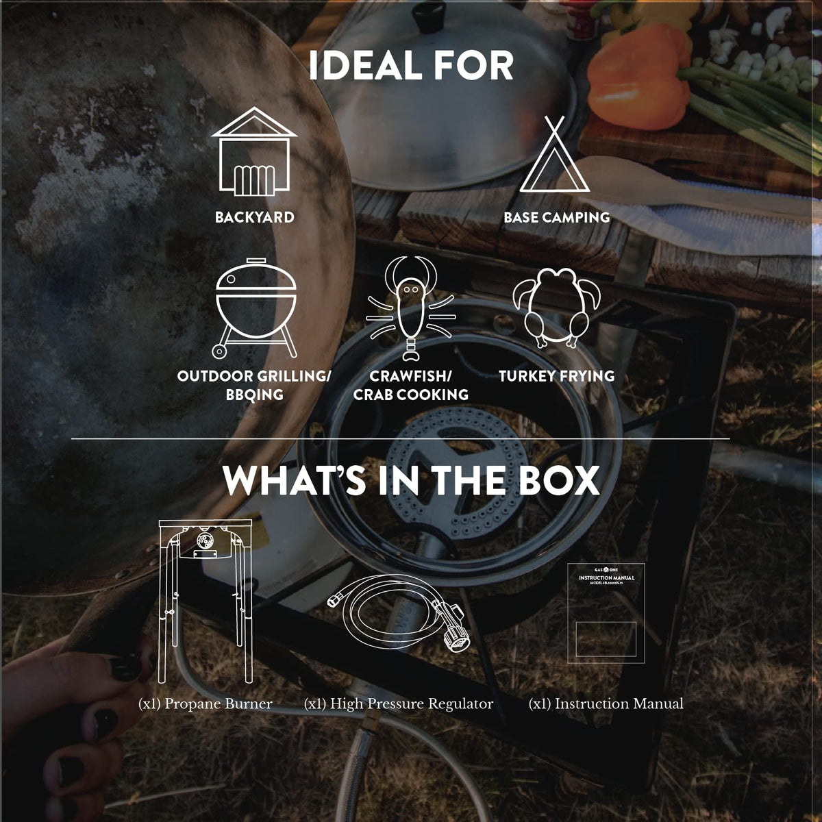 Gas One B-3000H-15 detachable legs short provide a compact brewing station.