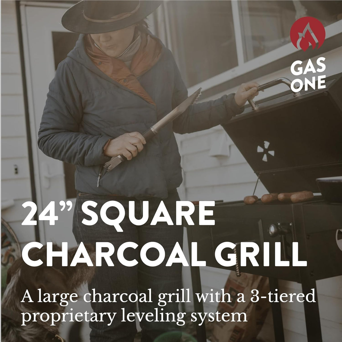 Gas One CGS-24A side tables provide workspace for plates and seasonings during grilling.