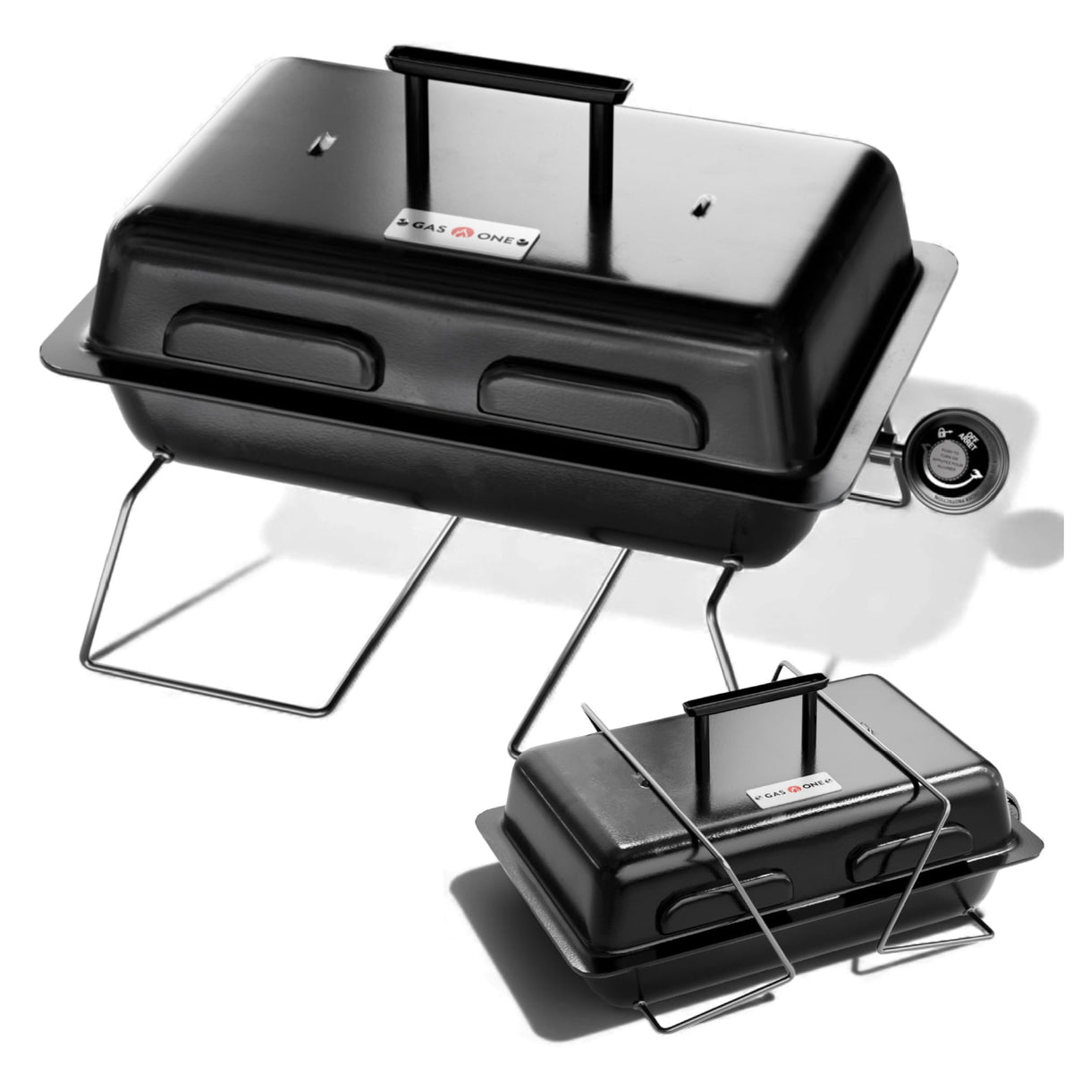 Gas One GPT-25 foldable legs enable portable setup for camping.