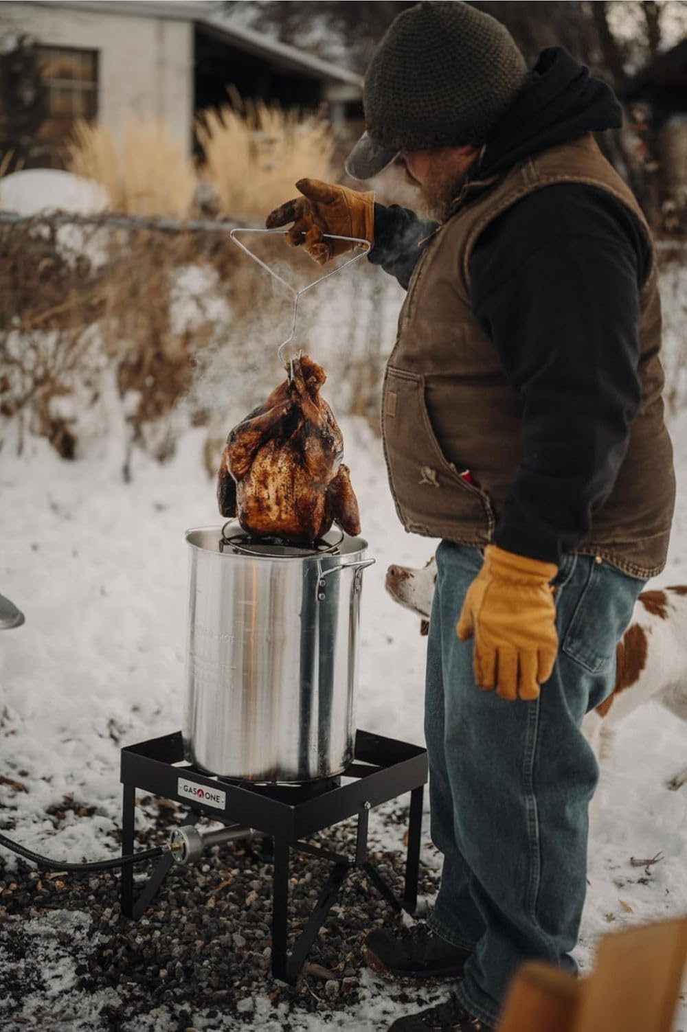 Outdoor setup with Gas One burner, ideal for tailgates and camping