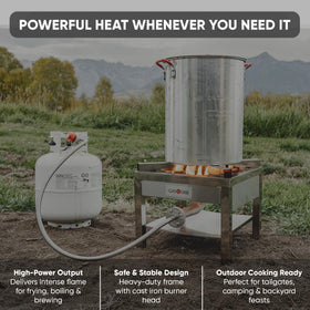 Portable outdoor cooker ready for backyard, tailgate, or camp cooking.