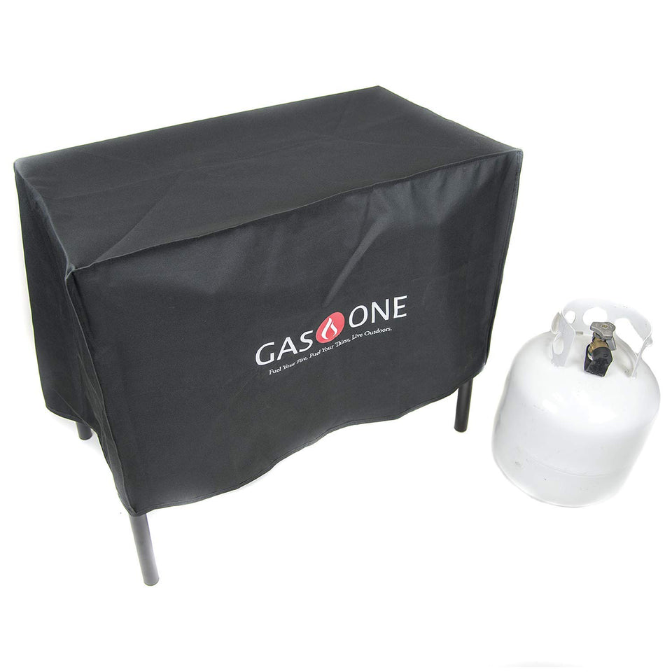 Gas One Two-Burner Patio Cover closeup shows water-resistant fabric protecting your grill.