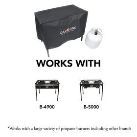 Gas One Two-Burner Patio Cover weatherproof design shields rain and snow outdoors.