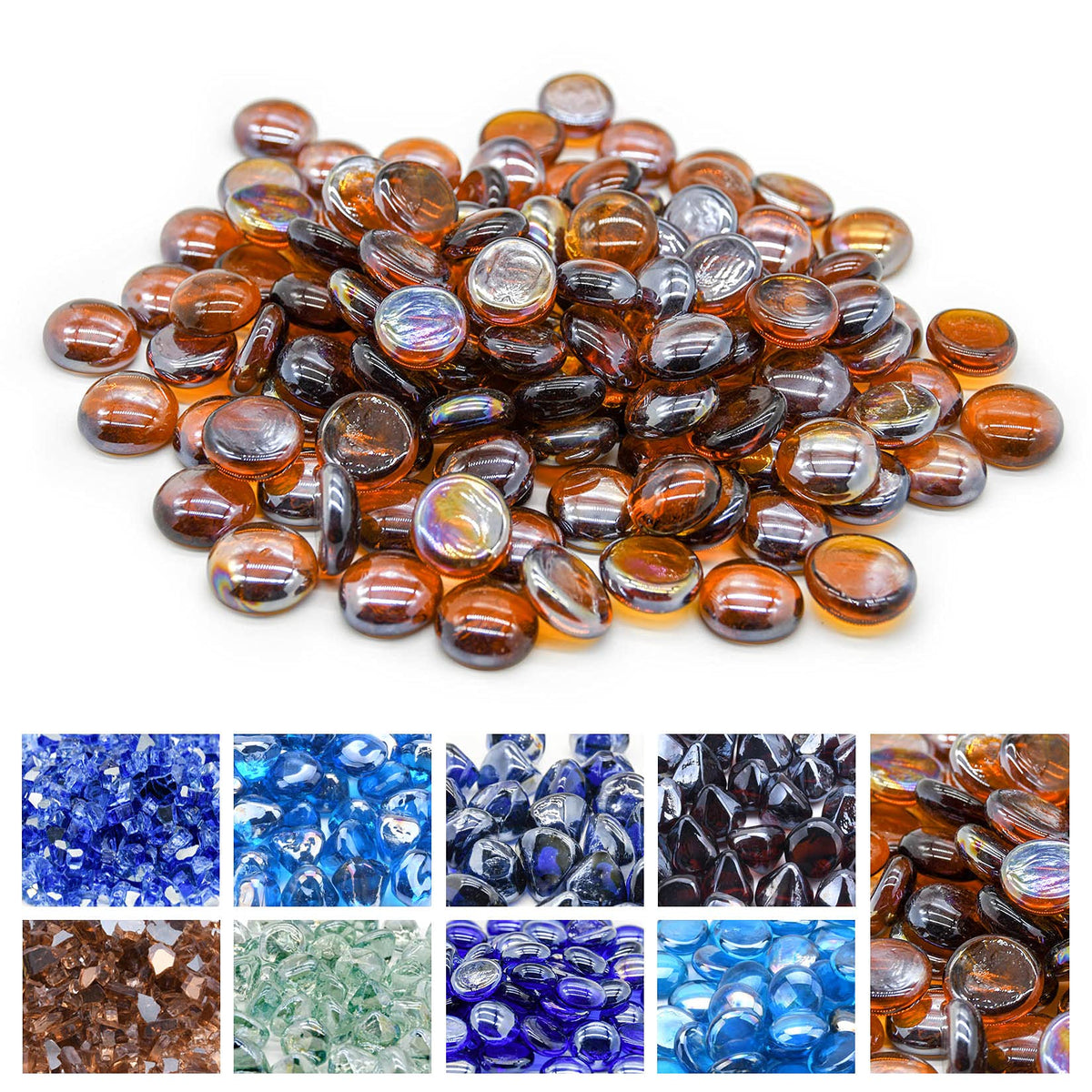 GasSaf Amber Luster fire glass drops 3/4 inch in 10 lb bag for fire pits