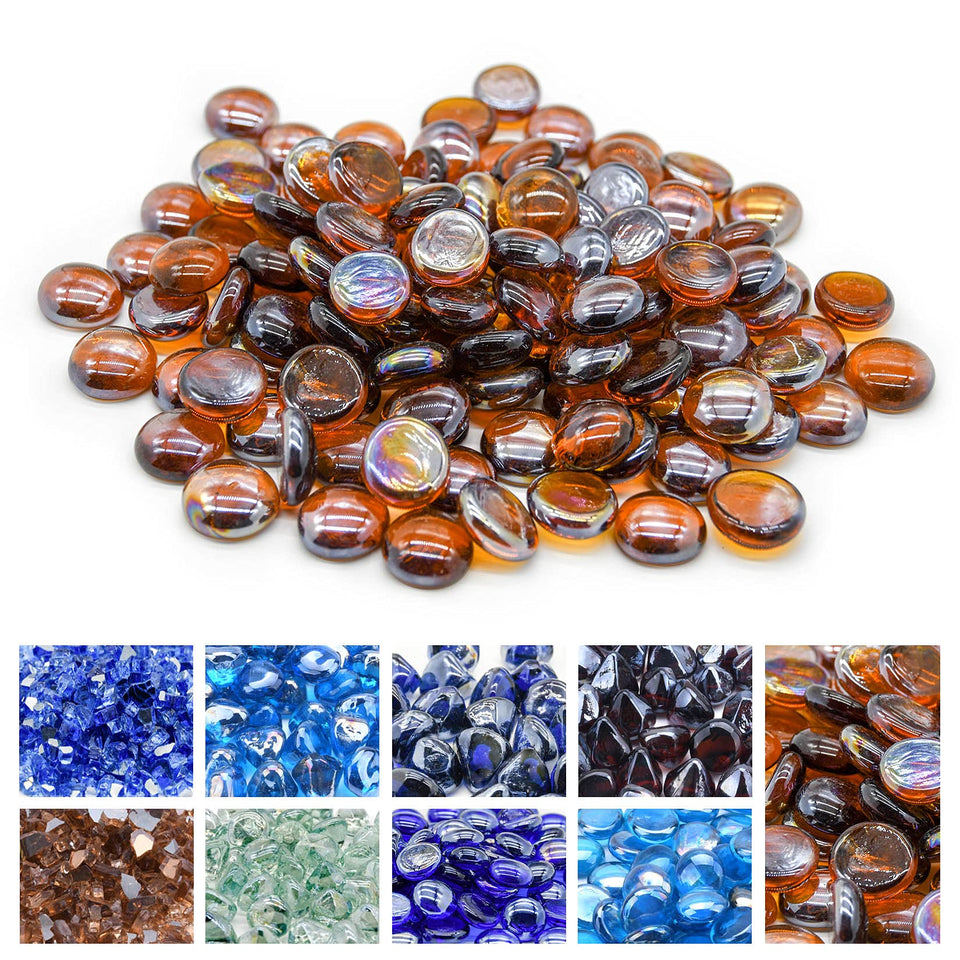 GasSaf Amber Luster fire glass drops 3/4 inch in 10 lb bag for fire pits