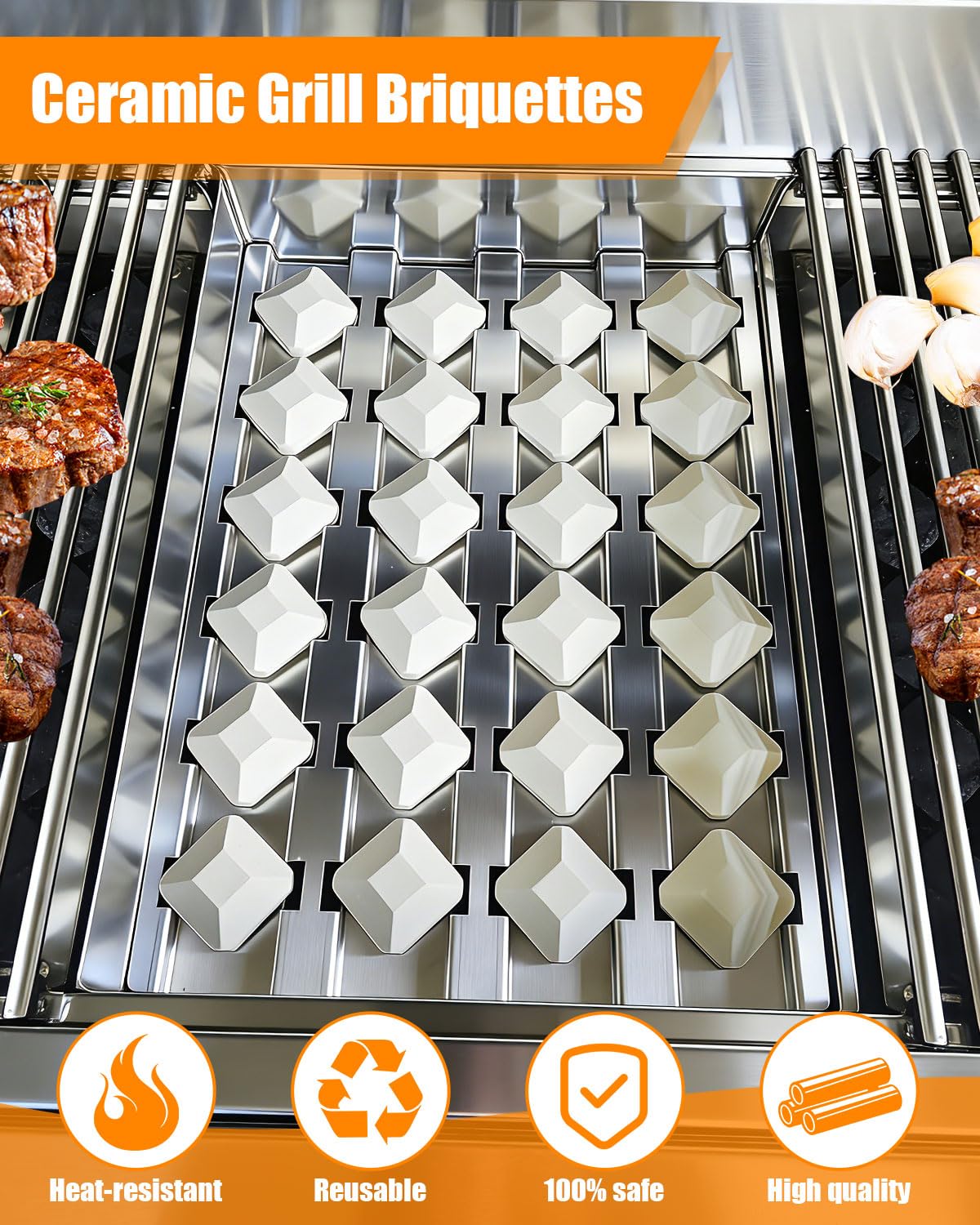 GasSaf reusable lava rock alternative reduces flare-ups and oil splatter during cooking.
