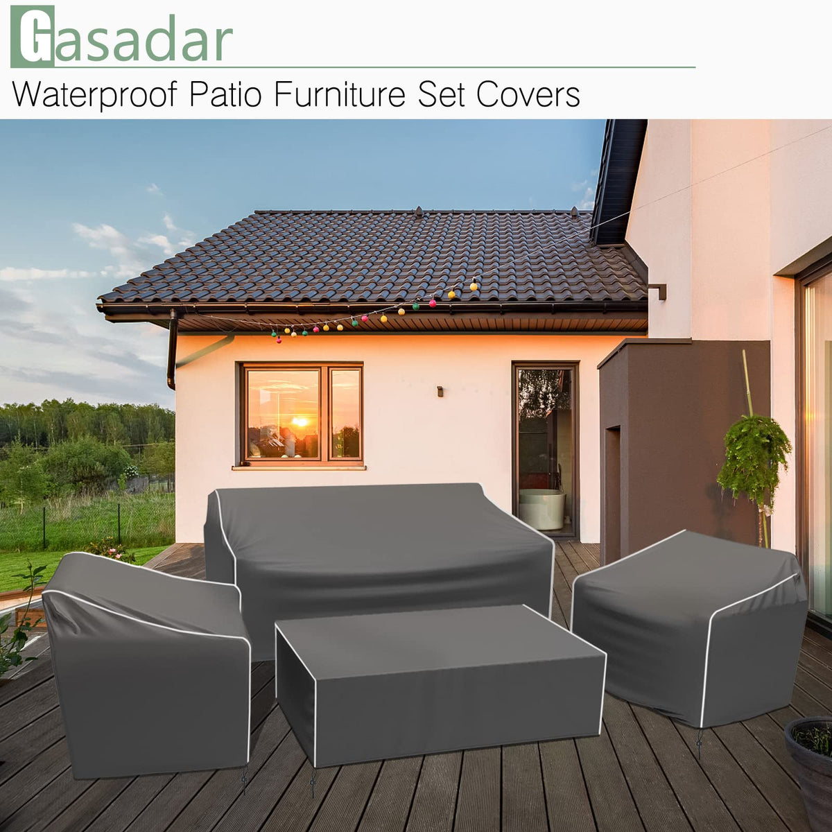 Gasadar 4-Piece Patio Cover Set drawstring cord for adjustable fit.