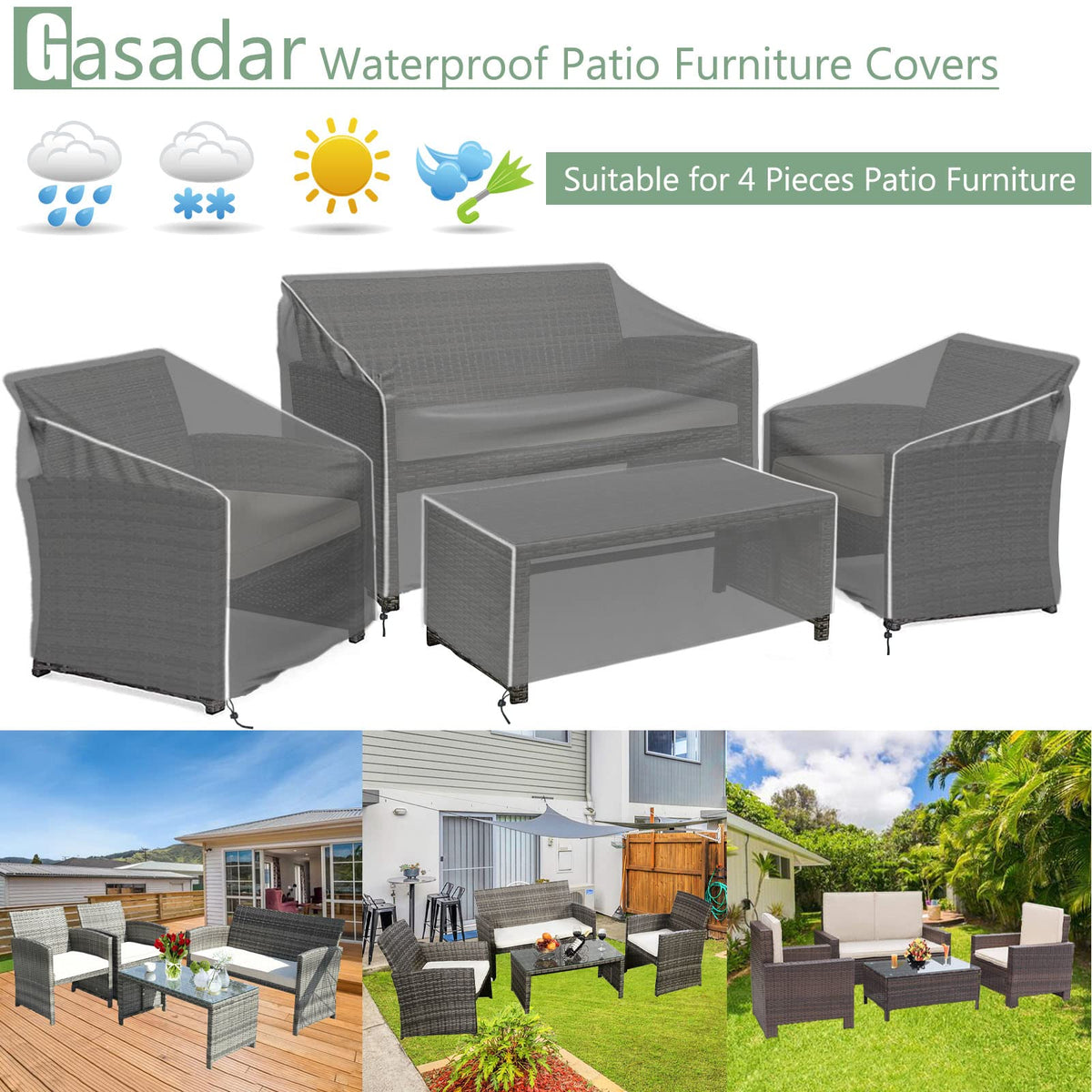 Gasadar 4-Piece Patio Cover Set storage bag included for easy storage.