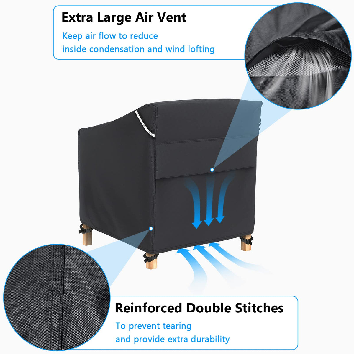 Gasadar windproof design with vent and straps locks cover in place