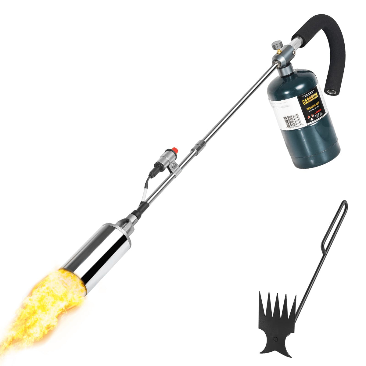 GasBRUH weed burner with 35-inch arm for easy weed control