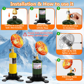 GasCalorix heater beside a tent creates a cozy outdoor dining spot.
