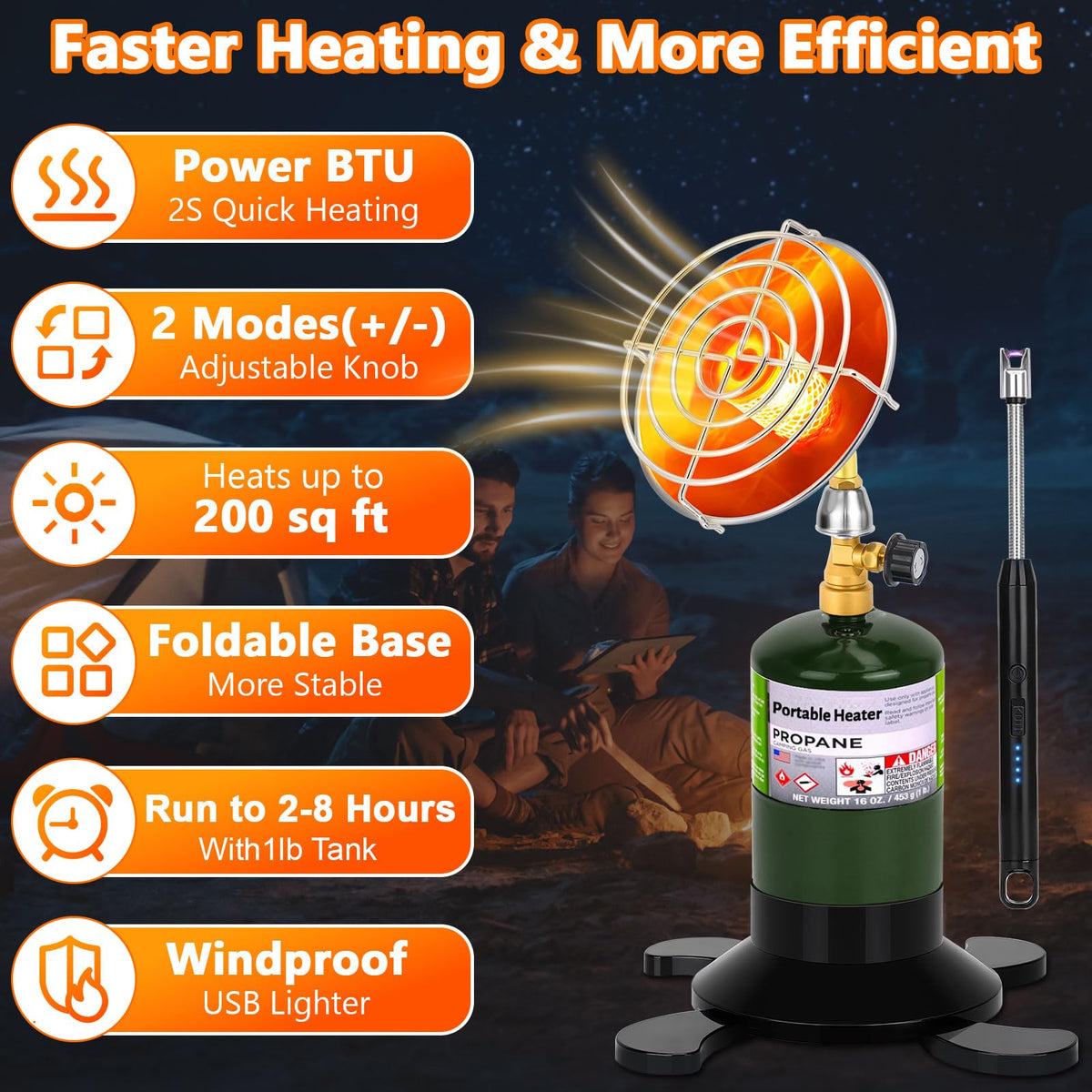 GasCalorix heater with foldable base ready for easy setup at outdoor gatherings.
