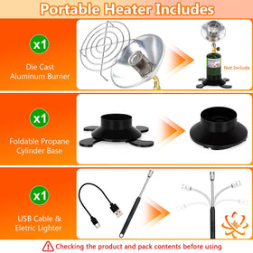 GasCalorix heater controls shown for adjustable warmth in outdoor settings.